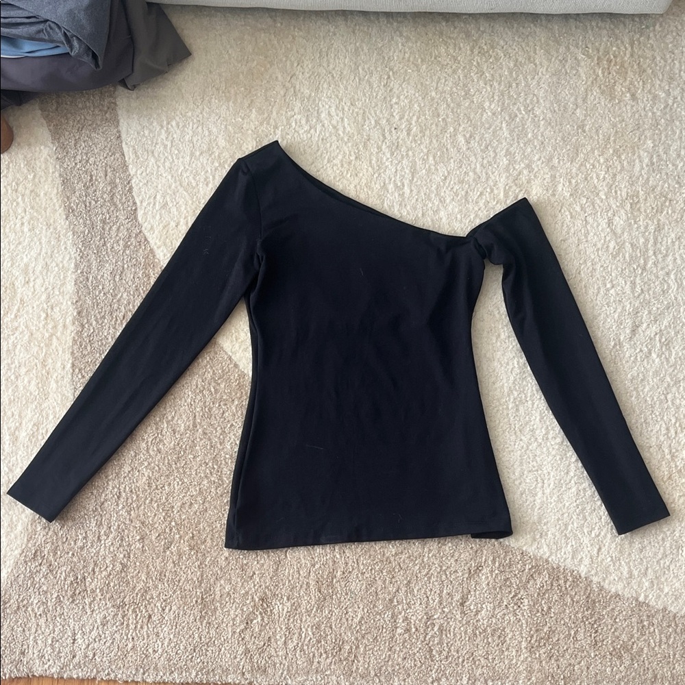 Susana Monaco Black Asymmetrical Long Sleeve Top